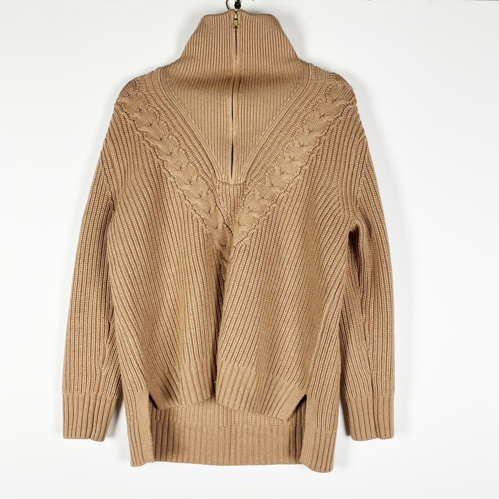 Tuckernuck Estella Camel Quarter Zip Wool Knit Stretch Pullover Sweater Medium